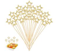 100 Piezas Pinchos de Cóctel con Pentagrama Palillos para Aperitivos Toothpick de Fruta Madera para Tortas Postres Snacks Bebidas Fiesta de Navidad Nouvelle Année Carnaval Boda Decoración (Dorado)