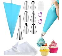 100 Piezas Profesional Mangas Pasteleras Desechables 20 x 30cm + 7 Boquillas de Repostería + 1 Manga Pastelera EVA + 1 Boquilla para Pasteles + 2 Gomas, Accesorios para Decorar Pasteles y Galletas