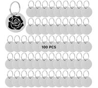 100 piezas redondas de Stamping Blanks, Stainless Steel Blank Dog Tags with Hole, Pet Tags Metal Polished Blank Tags with Key Rings for Engraving Bracelet Jewelry Making