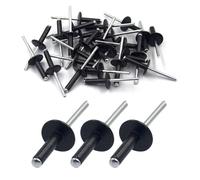 100 Piezas Remaches Ciegos Brida Grande, Remaches Pop Cabeza Domo 3,2mm 4mm 6,4mm, Remaches Hierro Aluminio Negro para Muebles, Auto, Barcos, Terrazas, Proyectos Bricolaje(3.2X6X10mm)