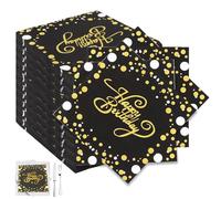100 Piezas Servilletas, Servilleta Blanca con Lunares Dorados, 33 x 33cm Happy Birthday Servilleta Plateada Para Eventos como Fiestas de Cumpleaños, Bodas yCelebraciones Navideñas, Negro