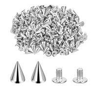 100 Piezas Tachuelas Punk para Ropa y Cuero, 7x10 cm Cono Picos Plateado, Remaches de Metal Decorativos, Tachuelas con Tornillo para Chaquetas, Bolsos, Manualidades - Plateado