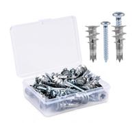 100 Piezas Tacos y Tornillos Set - 50 Tacos para Pladur Autoperforantes + 50 Tornillos, Kit Tacos Pared Metal Acero Zincado para Pladur Pared Hueca Ladrillo Hueco
