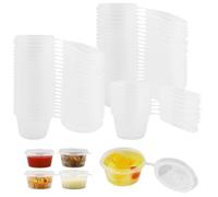 100 Piezas Tarros de Plastico con Tapa Pequeños, 25ml Contenedores de Plástico Recipientes Herméticos Comida Vasos, Indicado para Salsas, Sopas, Condimentos, Cremas (1oz)