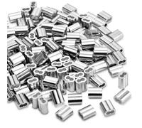 100 Piezas Virolas de Aluminio, Manguito de Bucle de Aluminio, Casquillos de Aluminio de Virolas Dobles, Mangas de Aluminio de Cuerda de Alambre para Cables de Acero, Plateado (2.6 mm / 0.102 pulgada)