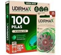 100 Pilas para Audífonos PR41 Marrones Tamaño 312 Udirmax Batteries Zinc-Aire con Tecnología Dynamic Sonar Sin Mercurio 1.45V en Paquete Eco Pack 10 Blísters Ecológicos de 10 Pila