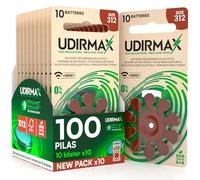 100 Pilas para Audífonos PR41 Tamaño 312 Marrones - Pilas Zinc-Aire Udirmax 1,45V con Tecnología Dynamic Sonar - Formato Eco Pack - 10 Blísteres Ecológicos de 10