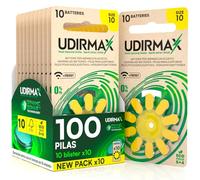 100 Pilas para Audífonos PR70 Tamaño 10 Amarillas - Pilas Zinc-Aire Udirmax 1,45V con Tecnología Dynamic Sonar - Formato Eco Pack - 10 Blísteres Ecológicos de 10