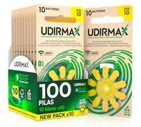 100 Pilas para Audífonos Tamaño 10 PR70 (Amarillo) - Pilas Zinc-Aire Udirmax con Tecnología Dynamic Sonar - Formato Eco Pack - 10 Blísteres Ecológicos de 10