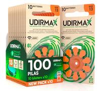 100 Pilas para Audífonos Tamaño 13 Udirmax PR48 Naranja Zinc-Air Eco Pack - 10 Eco Blisters de 10 Pilas