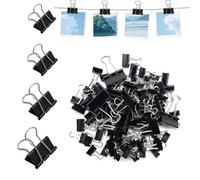 100 pinzas plegables, 15 mm/19 mm/25 mm/32 mm, minipinzas de papel, clips de metal, pinzas multiusos para papel de carta, suministros de oficina, color negro