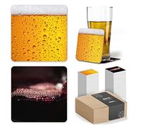 100 Posavasos de Cartón Originales, Decorativos y Absorbentes Bebidas y Líquidos. Portavasos para Mesa con Efectos de Acabado 10 x 10 cm y 1,4 mm Espesor. (Efecto Wine & Beer Cuadrado, 100)