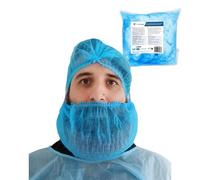 100 protectores desechables para barba - Funda para barba OneProtek azul - Uso alimentario, médico y de catering - Protección transpirable, higiénica y elástica para la cabeza cómoda, talla única