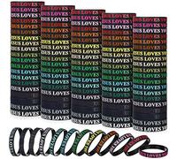 100 pulseras de silicona con diseño de Jesus Loves You pulseras de goma coloridas pulseras de goma motivacionales pulseras de silicona inspiradoras para hombres y mujeres recuerdos de fiesta (negro)