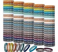 100 pulseras de silicona con texto en inglés "Jesus Loves You", pulseras de goma coloridas, pulseras de goma motivacionales, pulseras cristianas inspiradoras de silicona para hombres y mujeres,