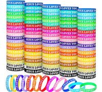 100 pulseras de silicona de Jesus Loves You de colores pulseras de goma motivacionales pulseras de goma cristianas pulseras de silicona inspiradoras para hombres y mujeres recuerdos de fiesta