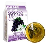 100% Pure Natural Herbal Tea, Grape Jasmine Oolong Tea Bag, 150g/5.29oz (3g*50bags), 葡萄茉莉乌龙茶, Aroma a uva, té de flores, té de frutas refrescantes, bolsitas de té refrescantes con sabor