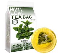 100% Pure Natural Herbal Tea, Mint Leaf Tea Bag, 125g/4.4oz (2.5g*50bags), 薄荷叶茶 té de menta, hoja de menta fresca de pino (menta piperita), sin cafeína, sin aditivos, no modificado genéticamente