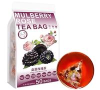 100% Pure Natural Herbal Tea, Mulberry Rose Tea Bag, 250g/8.81oz (5g*50bags), 桑葚玫瑰茶, hojas de olivo, poria, lirio, descafeinado, sin aditivos, no modificado genéticamente