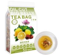100% Pure Natural Herbal Tea, Oil Cut Big Belly Tea Bag, 250g/8.81oz (5g*50bags) 油切大肚茶 pastel grande cortado en aceite, semillas de cassia, espino, hojas de loto, limón, sin cafeína, sin aditivos