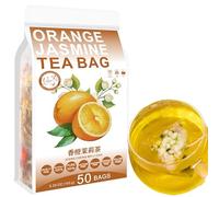 100% Pure Natural Herbal Tea, Orange Jasmine Tea Bag, 150g/5.29oz (3g*50bags), 香橙茉莉茶, jazmín de Hong kong, piña, manzana, cáscara de naranja, té verde, sin aditivos, no modificado genéticamente