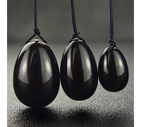 100% Pure Natural Quartz Yoni Egg Set Kegel Ejercitador Bolas Músculo Jade Huevos Masajeador Bola Apriete,Negro-S