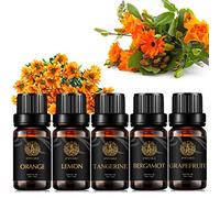 100% Puro bergamota aceite esencial Kit difusor, aromaterapia cítricos aceite set, 5x10ml grado terapéutico pomelo aceite esencial set para difusor - Bergamot,pomelo, naranja, limón, mandarina Aceite