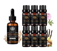 100% puro coco vainilla aceite esencial set para difusor, 100% pura semilla de calabaza aceite esencial, 7x10ml aromaterapia ámbar aceites set-peonía, agujas de pino, vainilla, almizcle blanco aceites