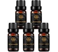 100% puro lavanda aceite esencial Kit,herbácea aceite set, 5x10ml aromaterapia manzanilla aceite esencial set para difusor - Eucalyptus, romero, salvia, lavanda, manzanilla Aceite