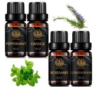 100% puros menta aceites perfumadas set, aromaterapia naranja aceites esenciales Set-menta,naranja,romero,hierba de limón Aceite Perfumado Kit,romero aceites esenciales Kit 4x10ml