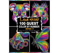 100 QUEST 1-HOUR MYSTERY MOSAIC: 100 Exotic Animal Color By Number in 5 Unique Shapes - Glass, Circle, Triangle, Hexagon & Rectangle | Master Color Palette Included