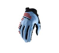 100% R-Core Guantes, Unisex, Azul Claro/Rojo Fluo, L