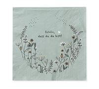 100 servilletas con texto en alemán "Schön Dass Du Da Bist, 33 x 33 cm, color verde salvia, eucalipto verde con frase para cumpleaños, bodas, decoración de mesa