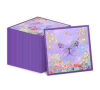 100 servilletas de mariposa, servilletas moradas de 13 x 13 pulgadas, servilletas de fiesta de flores de primavera, decoraciones de mesa de hadas, servilletas florales para bodas, decoraciones