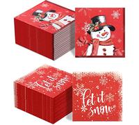 100 Servilletas de Papel Navideñas de Mesa - Muñeco de Nieve, Copos de Nieve, Let It Snow - Decoración para Año Nuevo, Fiesta, Cena, Cóctel (Rojo)