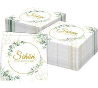 100 servilletas "Schön Dass Du Da Bist" con impresión dorada, 33 x 33 cm, color verde eucalipto, servilletas de mesa para bodas, cumpleaños, bautizos y comuniones, 2 capas