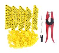 100 Sets Livestock Ear Tag Kit,Orange Number Animal Ear Tag,Sturdy and Durable Red Pliers with 2 EarTag Needle Suitable for Cattle, Horses,Pigs,Goats,Sheep and Other Animals (Yellow Ear Tag with Red