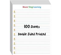 100 Sheets Papel de escritura reglado, impresión doble cara Papel de escritura reglado de salto de línea con líneas punteadas Espaciado de líneas de 2.5cm Papel de práctica de escritura a mano