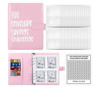 100 Sobres Challenge Binder, Carpeta de desafios de Ahorro, Money Saving Challenge Binder,Para La Escuela, El Hogar, La Oficina divertidos desafíos Presupuestarios Para Ahorrar dinero(Rosa)