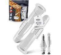 100 tacos profesionales de 5 mm para tornillos de 3,5 - 4 mm, multiusos, para trabajos de montaje, tacos universales con cuello para hormigón poroso, ladrillo, placas de fibra de yeso, ladrillos