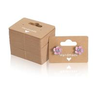 100 tarjetas de exhibición de aretes para vender, tarjetas de exhibición de aretes de 2 pulgadas con agujeros, papel kraft marrón hecho a mano con impresión de amor, etiquetas de tarjetas para vender