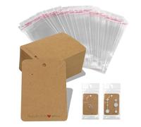 100 tarjetas de papel kraft para exhibición de pendientes (joyas no incluidas), tarjetas de aretes hechas a mano con bolsas autosellantes, tarjetas de embalaje de joyas para colgar collares, etiquetas