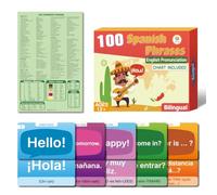 100 tarjetas flash de frases bilingües en español e inglés, recurso de aprendizaje para estudiantes adultos o viajeros de doble cara (cada una de 4.4 x 2.8 pulgadas)