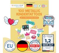 100 tatuajes metálicos para pegar - tatuajes infantiles respetuosos con la piel Summerjam - diseños chulos - como regalo de cumpleaños o idea de regalo - veganos - testados por el TÜV.