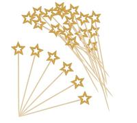 100 tenedores huecos de cinco puntas para fruta de estrella, pinchos para cócteles, palillos para aperitivos, decoración para cupcakes, tarjeta de estrella, palo de bambú para hornear, tarjeta de
