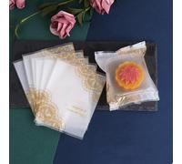 100 Uds. Bolsas de embalaje para pasteles Mooncake, galletas caseras hechas a mano, yema de huevo, bolsa para galletas crujientes, Festival del Medio Otoño-Glod Lace, para 80g (10x13,5 cm)