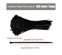 100 Uds. Brida de nailon plástico autoblocante negro 4X150 anillo sujeción Cable Zip Wraps conjunto correas(5x200mm)