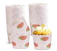 100 Uds. Fundas Para Muffins, Vasos De Papel Con Estampado De Fresa, Cajas Para Cupcakes, Vasos De Papel Para Postres, Cajas De Papel Para Muffins, Fundas Para Pasteles Reutilizables