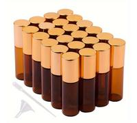 100 unidades de frascos de vidrio ámbar de 5 ml para aceites esenciales con bolas de acero inoxidable y tapas doradas para uso diario, pruebas y viajes