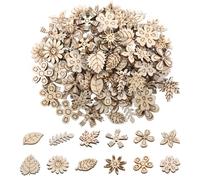 100 unidades de mini flores de madera, decoración para esparcir, confeti, discos de madera vacíos, con patrón de flores y hojas, para pintar, manualidades, manualidades, decoración de mesa